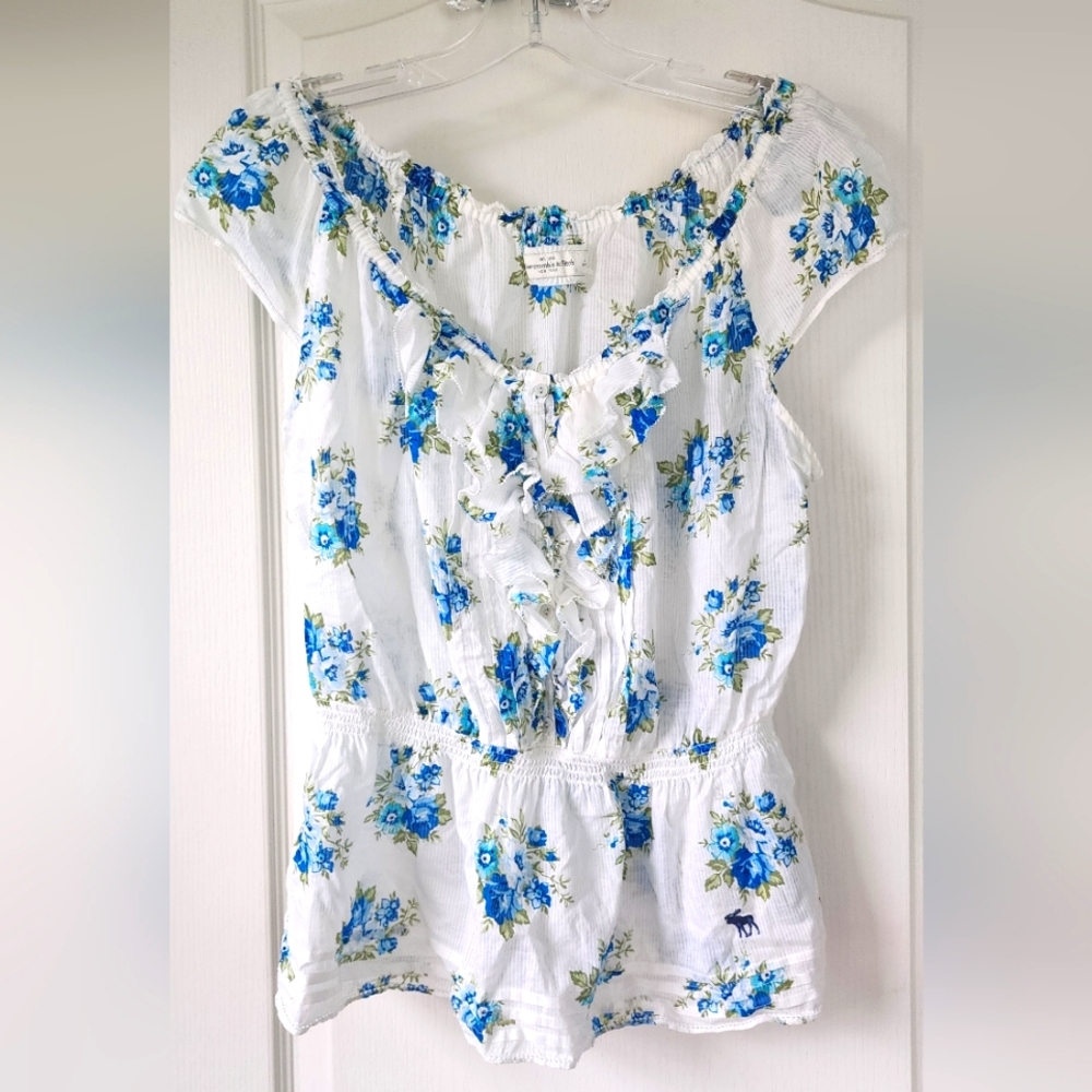 Abercrombie & Fitch Cotton Floral Spring Top Flowers White Shirt Large Blouse